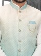 Cowl Style Thread Embroidered Nehru Jacket Set For Men